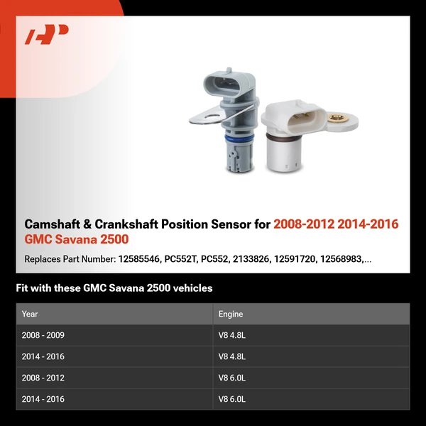 Camshaft & Crankshaft Position Sensor for 2008-2012 2014-2016 GMC Savana 2500