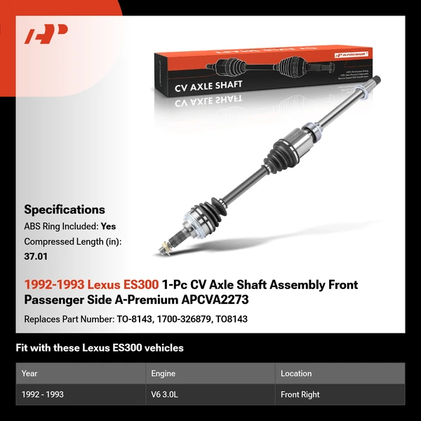 1992-1993 Lexus ES300 1-Pc CV Axle Shaft Assembly Front Passenger Side A-Premium APCVA2273