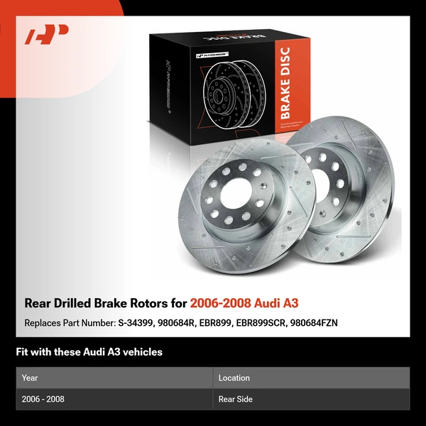 Rear Drilled Brake Rotors for 2006-2008 Audi A3