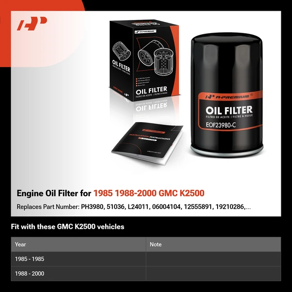 Engine Oil Filter for 1985 1988-2000 GMC K2500