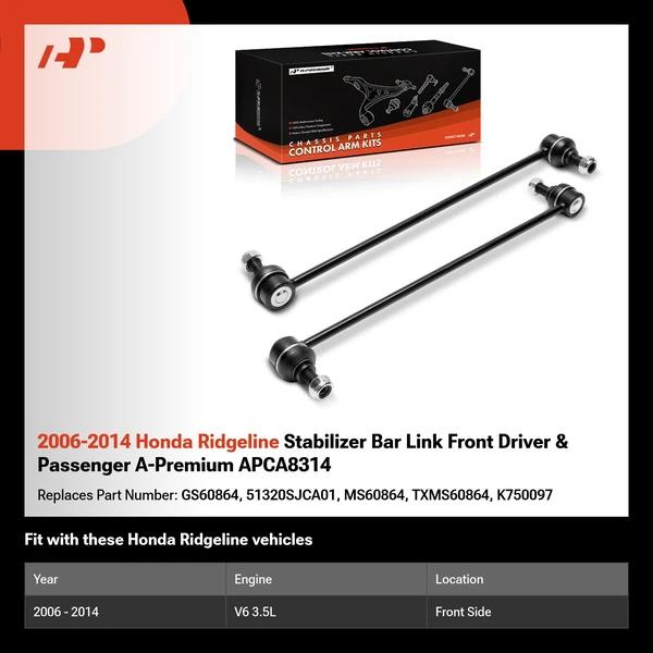2006-2014 Honda Ridgeline Stabilizer Bar Link Front Driver & Passenger A-Premium APCA8314