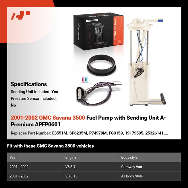 2001-2002 GMC Savana 3500 Fuel Pump with Sending Unit A-Premium APFP0601