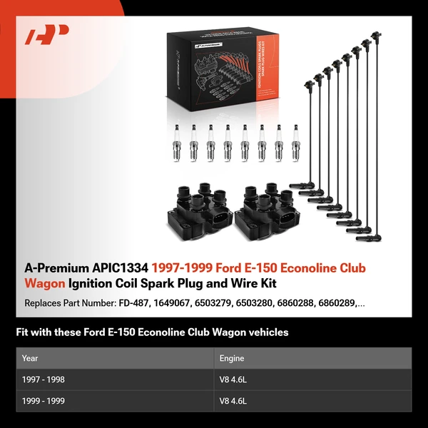 A-Premium APIC1334 1997-1999 Ford E-150 Econoline Club Wagon Ignition Coil Spark Plug and Wire Kit