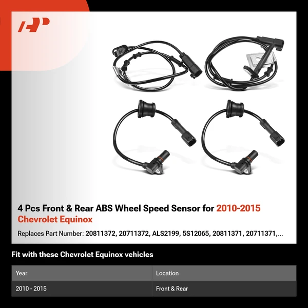 4 Pcs Front & Rear ABS Wheel Speed Sensor for 2010-2015 Chevrolet Equinox