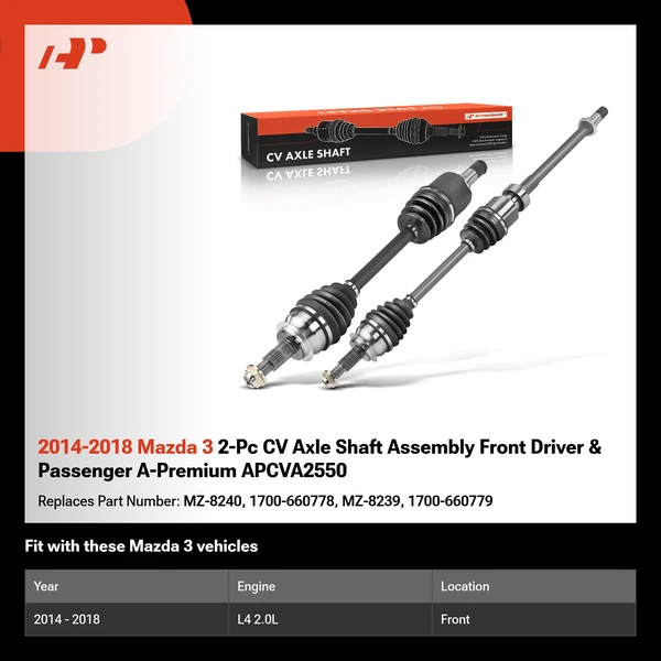 2014-2018 Mazda 3 2-Pc CV Axle Shaft Assembly Front Driver & Passenger A-Premium APCVA2550