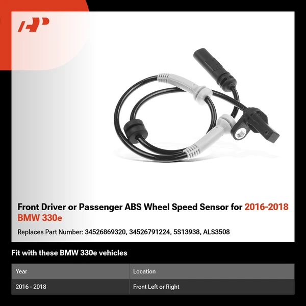 Front Driver or Passenger ABS Wheel Speed Sensor for 2016-2018 BMW 330e