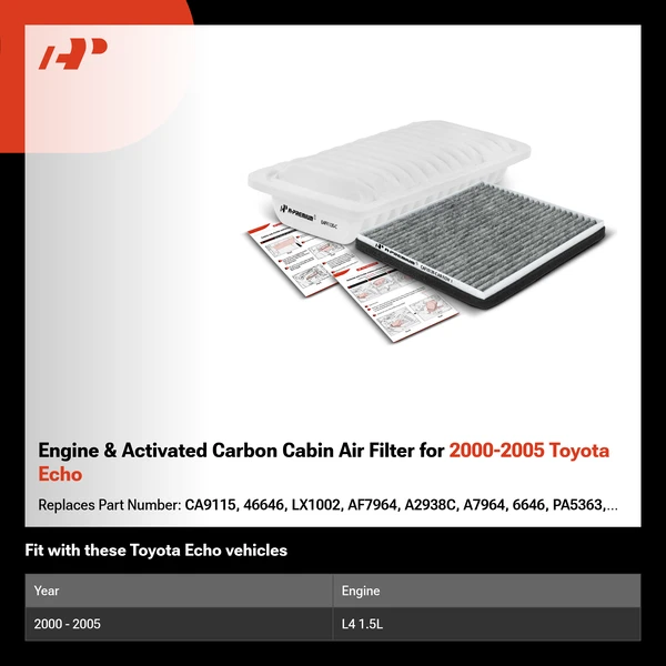 Engine & Activated Carbon Cabin Air Filter for 2000-2005 Toyota Echo