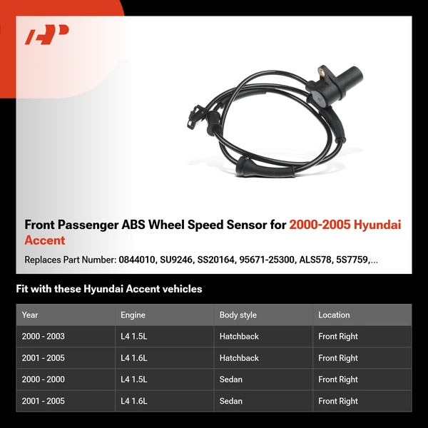 Front Passenger ABS Wheel Speed Sensor for 2000-2005 Hyundai Accent