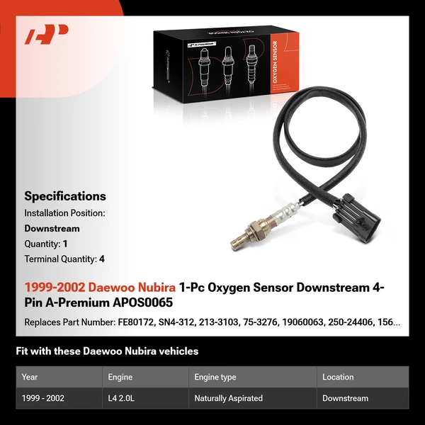 1999-2002 Daewoo Nubira 1-Pc Oxygen Sensor Downstream 4-Pin A-Premium APOS0065