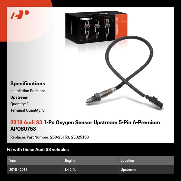 2018 Audi S3 1-Pc Oxygen Sensor Upstream 5-Pin A-Premium APOS0753