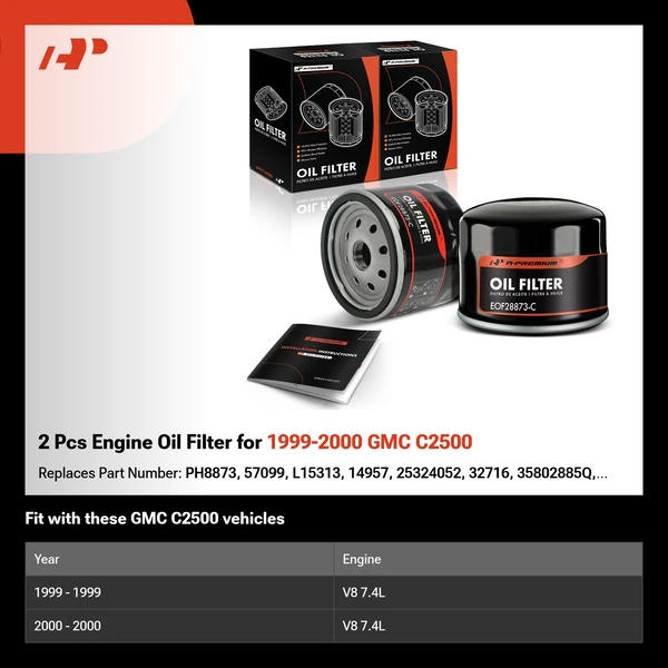 2 Pcs Engine Oil Filter for 1999-2000 GMC C2500