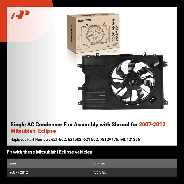 Single AC Condenser Fan Assembly with Shroud for 2007-2012 Mitsubishi Eclipse