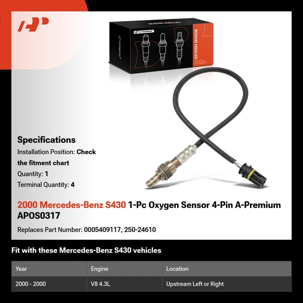 2000 Mercedes-Benz S430 1-Pc Oxygen Sensor 4-Pin A-Premium APOS0317