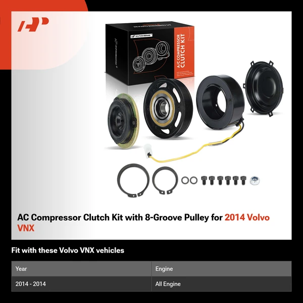 AC Compressor Clutch Kit with 8-Groove Pulley for 2014 Volvo VNX