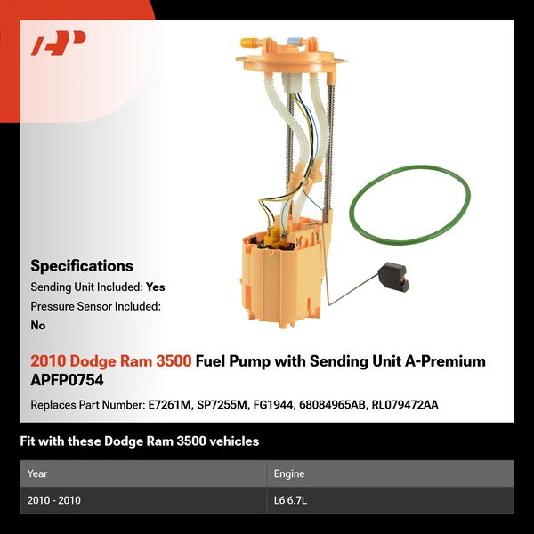 2010 Dodge Ram 3500 Fuel Pump with Sending Unit A-Premium APFP0754