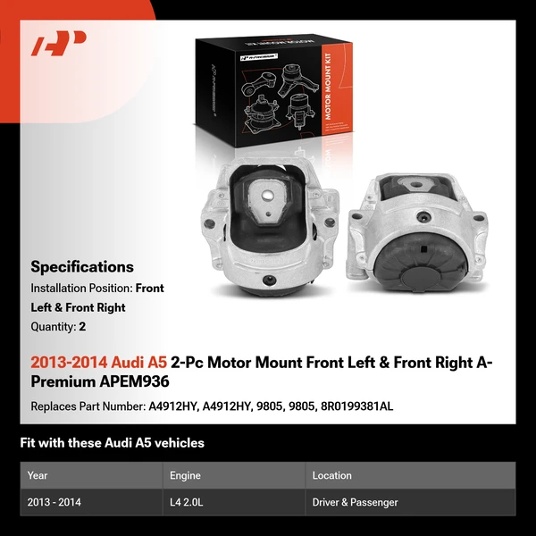 2013-2014 Audi A5 2-Pc Motor Mount Front Left & Front Right A-Premium APEM936