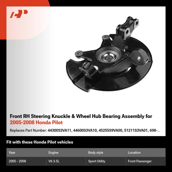 Front RH Steering Knuckle & Wheel Hub Bearing Assembly for 2005-2008 Honda Pilot