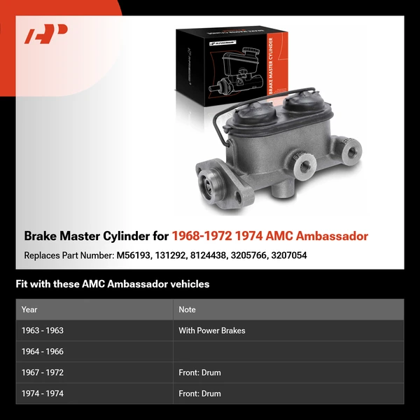 Brake Master Cylinder for 1968-1972 1974 AMC Ambassador