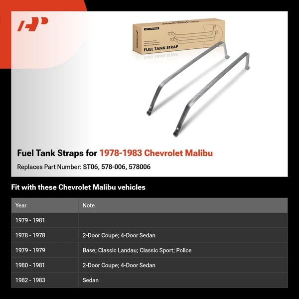 Fuel Tank Straps for 1978-1983 Chevrolet Malibu