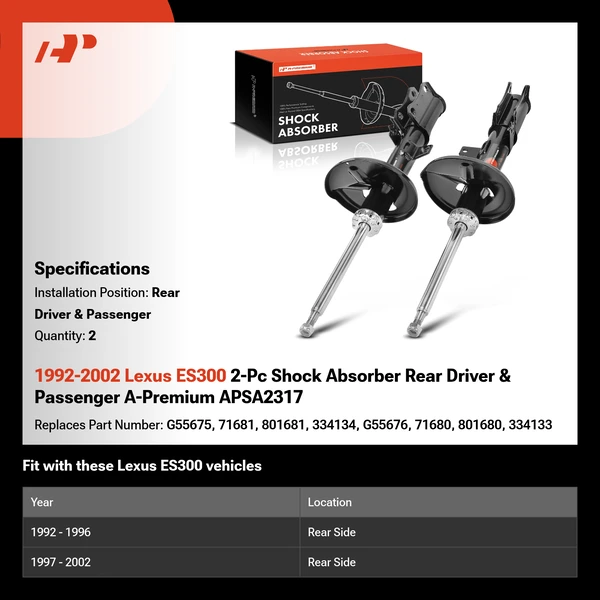 1992-2002 Lexus ES300 2-Pc Shock Absorber Rear Driver & Passenger A-Premium APSA2317