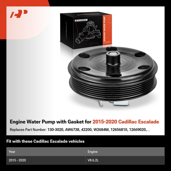 Engine Water Pump with Gasket for 2015-2020 Cadillac Escalade