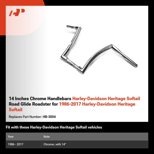 14 Inches Chrome Handlebars Harley-Davidson Heritage Softail Road Glide Roadster for 1986-2017 Harley-Davidson Heritage Softail