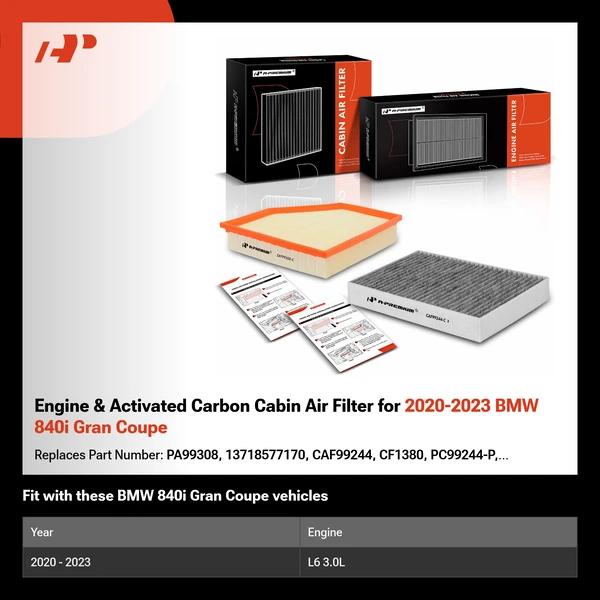 Engine & Activated Carbon Cabin Air Filter for 2020-2023 BMW 840i Gran Coupe