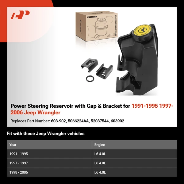 Power Steering Reservoir with Cap & Bracket for 1991-1995 1997-2006 Jeep Wrangler