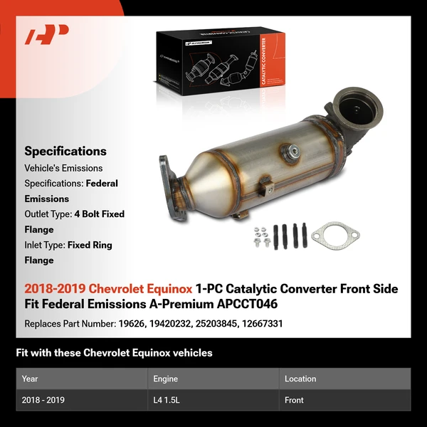 2018-2019 Chevrolet Equinox 1-PC Catalytic Converter Front Side Fit Federal Emissions A-Premium APCCT046