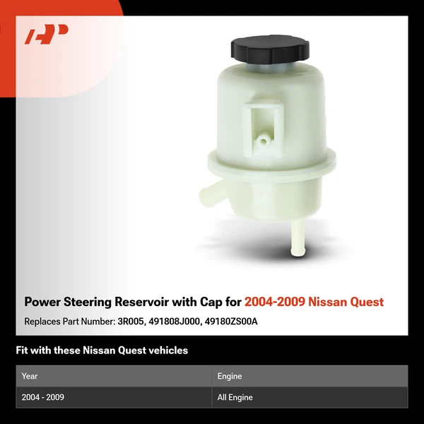 Power Steering Reservoir with Cap for 2004-2009 Nissan Quest
