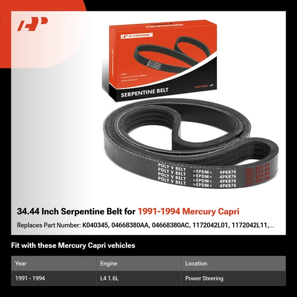 34.44 Inch Serpentine Belt for 1991-1994 Mercury Capri