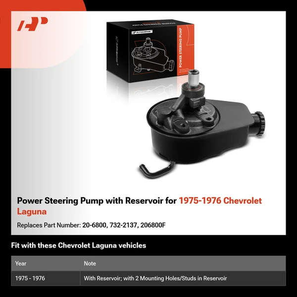 Power Steering Pump with Reservoir for 1975-1976 Chevrolet Laguna