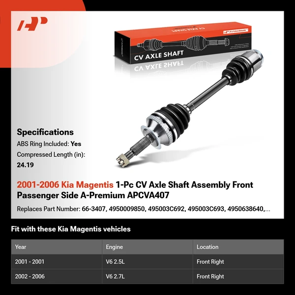 2001-2006 Kia Magentis 1-Pc CV Axle Shaft Assembly Front Passenger Side A-Premium APCVA407