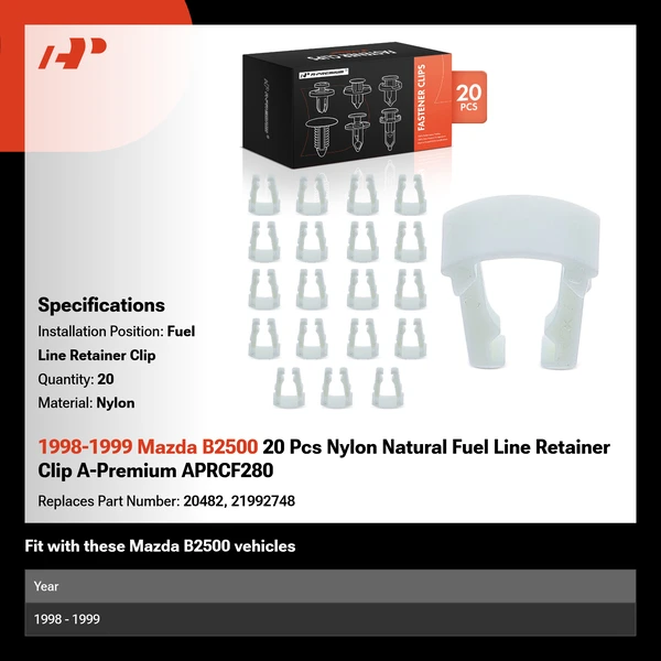 1998-1999 Mazda B2500 20 Pcs Nylon Natural Fuel Line Retainer Clip A-Premium APRCF280