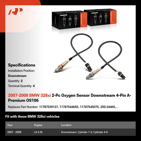 2007-2008 BMW 328xi 2-Pc Oxygen Sensor Downstream 4-Pin A-Premium OS106