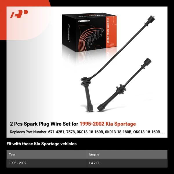 2 Pcs Spark Plug Wire Set for 1995-2002 Kia Sportage