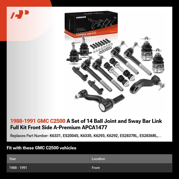 1988-1991 GMC C2500 A Set of 14 Ball Joint and Sway Bar Link Full Kit Front Side A-Premium APCA1477