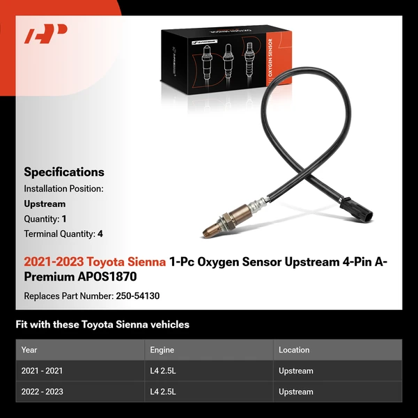 2021-2023 Toyota Sienna 1-Pc Oxygen Sensor Upstream 4-Pin A-Premium APOS1870