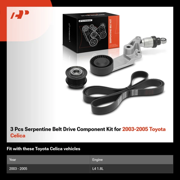 3 Pcs Serpentine Belt Drive Component Kit for 2003-2005 Toyota Celica