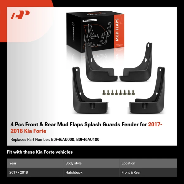 4 Pcs Front & Rear Mud Flaps Splash Guards Fender for 2017-2018 Kia Forte