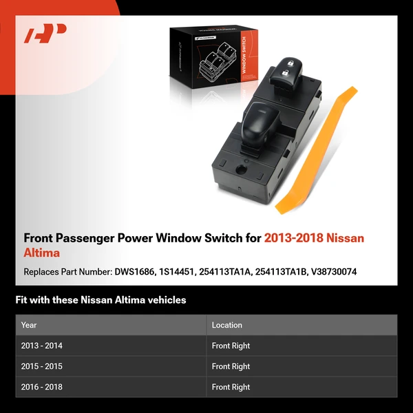 Front Passenger Power Window Switch for 2013-2018 Nissan Altima