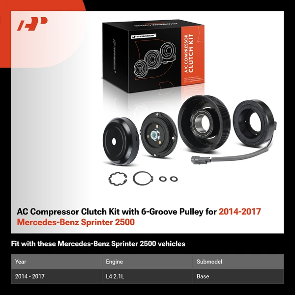 AC Compressor Clutch Kit with 6-Groove Pulley for 2014-2017 Mercedes-Benz Sprinter 2500