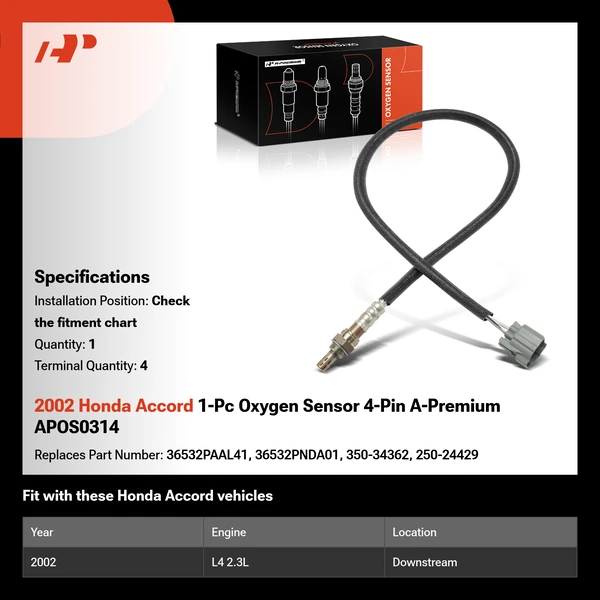 2002 Honda Accord 1-Pc Oxygen Sensor 4-Pin A-Premium APOS0314