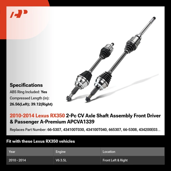 2010-2014 Lexus RX350 2-Pc CV Axle Shaft Assembly Front Driver & Passenger A-Premium APCVA1339