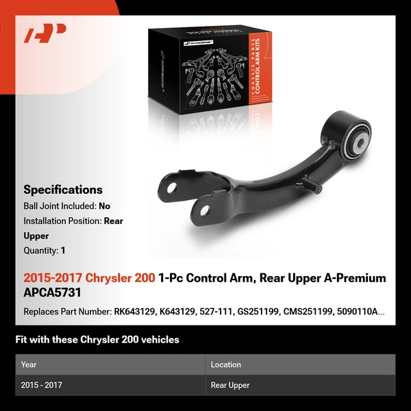 2015-2017 Chrysler 200 1-Pc Control Arm, Rear Upper A-Premium APCA5731