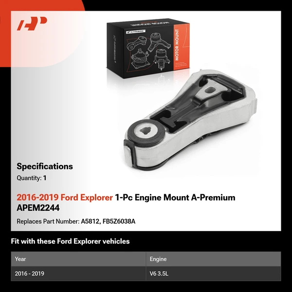 2016-2019 Ford Explorer 1-Pc Engine Mount A-Premium APEM2244