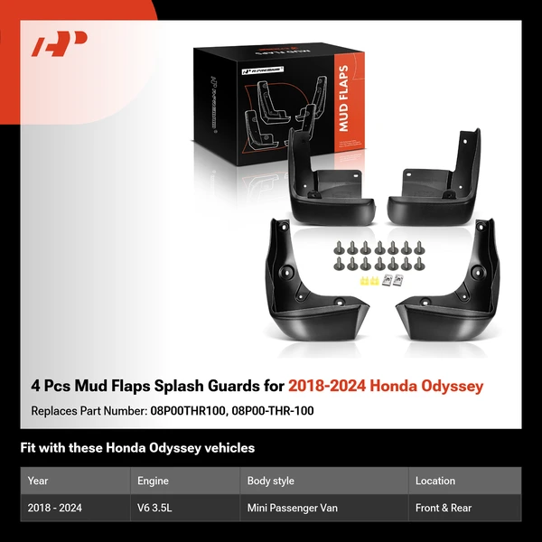 4 Pcs Mud Flaps Splash Guards for 2018-2024 Honda Odyssey