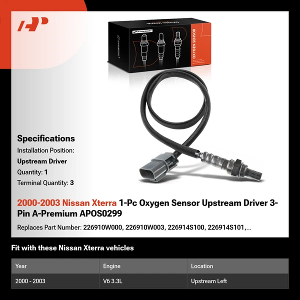 2000-2003 Nissan Xterra 1-Pc Oxygen Sensor Upstream Driver 3-Pin A-Premium APOS0299