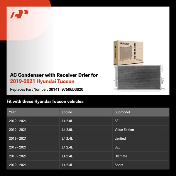 AC Condenser with Receiver Drier for 2019-2021 Hyundai Tucson