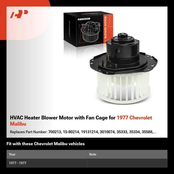 HVAC Heater Blower Motor with Fan Cage for 1977 Chevrolet Malibu